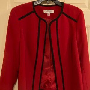 Kasper, Size 12, Red Jacket with black trim, long sleeve, Excellent condition